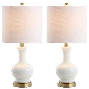 Imagem de JONATHAN Y JYL4033A-SET2 Cox Lâmpada LED de vidro/metal contemporânea, transitório para quarto, sala de estar, escritório, dormitório de faculdade, mesa de café, estante, branco/latão dourado