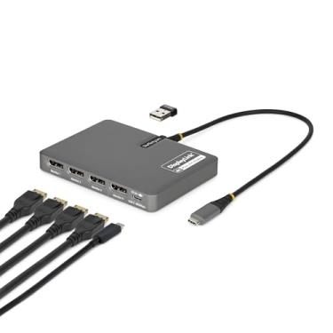 Imagem de StarTech. Com Adaptador de estação de trabalho USB-C para quad-monitor, DisplayPort 4K 60Hz, passagem 140W PD, USB para teclado/mouse, TAA