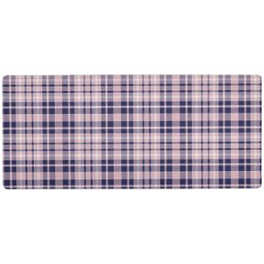 Imagem de Lindo mouse pad xadrez rosa azul marinho para jogos liso, mouse pads grandes, 90 x 39,9 cm, superfície durável para movimentos precisos do mouse, base antiderrapante