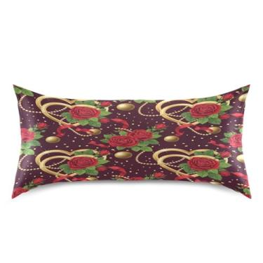 Imagem de Blueangle Fronha de cetim refrescante para cabelo e pele, fronha de pétalas de rosa dos namorados, tamanho king 50,8 x 101,6 cm com fecho de envelope (888)