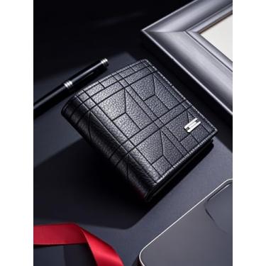 Imagem de Carteira masculina fina de couro macio dobrável com vários compartimentos para cartões, leve e casual para uso diário