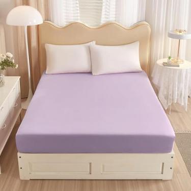 Imagem de HighBuy Lençol solteiro roxo lavanda - 100% algodão respirável com elástico em toda a volta - Colchão cabe até 38 cm de profundidade para adolescentes universitários, lilás