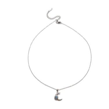 Imagem de Colar delicado com pingente de strass azul e lua celestial moderno com pingente de explosão de sol crescente corrente de elos ajustáveis para mulheres, joias modernas de verão, presentes de