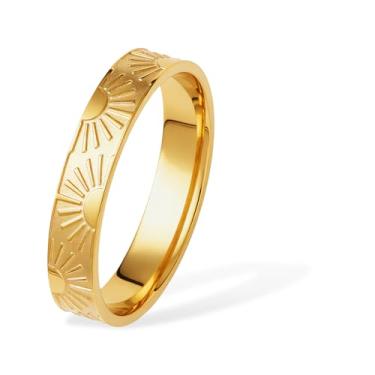 Imagem de munone Anel gravado Sunshine de 2 mm para mulheres e homens, anéis empilháveis de titânio banhado a ouro 18k, You Are My Sunshine, 6, Metal, Sem pedra preciosa