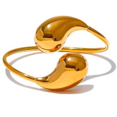 Imagem de Pregeckit Pulseiras femininas de aço inoxidável 316l de ouro ajustável com gota de água banhada a ouro 18K PVD à prova de ferrugem, joia incomum, Metal, Sem Pedra Preciosa