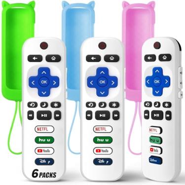 Imagem de (Pacote com 3) Controle remoto de substituição apenas para TV Roku com capa protetora de silicone macio (brilha no escuro), controle remoto universal para Smart TV TCL/Onn/Hisense/Sharp/Element