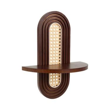 Imagem de Prateleira Decorativa De Rattan Trançado Vintage Montada Na Parede Par