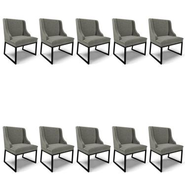 Imagem de Cadeira Sala De Jantar Industrial Preto Kit 10 Liz Linho D03 - D'rossi Grafite