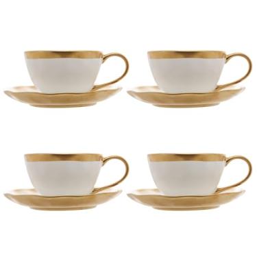 Imagem de Xícara De Chá Em Porcelana Branca Com Dourado Dubai 200ml Com Pires Delicado (4, 90ml)