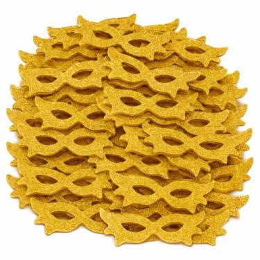 Imagem de 50 Mini Máscaras de EVA para Carnaval, Decoração de Festas, Acessórios para Pets, Multicoloridas, Kit com Várias Unidades (Dourado)