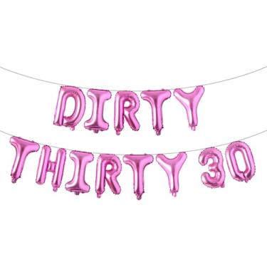 Imagem de Decorações de festa de aniversário de 30 anos Dirty Thirty para ela, multicolorido, 30 balões, decorações de faixa para mulheres de 30 anos (DIRTY THIRTY 30 Rose Red)