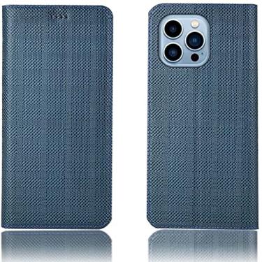 Imagem de WIKUNA Capa de telefone flip magnética com slot para cartão, para Apple iPhone 13 Pro Max (2021) 6,7 polegadas couro stend função textura folio case (cor: azul)