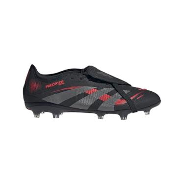Imagem de adidas Tênis de futebol Predator Pro Foldover Tongue Firm Ground - Desempenho aprimorado com lingueta dobrável e barbatanas de borracha Strikeskin, Preto/cinza/vermelho lúcido, 9.5 Women/8.5 Men