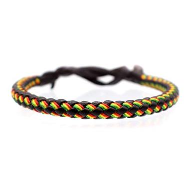 Imagem de BDM Pulseira de couro masculina e feminina com as cores da bandeira jamaicana. Pulseira jamaicana.