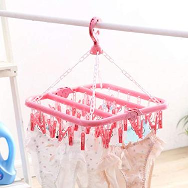 Imagem de Mingzhe 32 Clipes Dobráveis ​​cabide de Roupas Secador Meias Roupa Interior Rack de Secagem Antiderrapante Gancho Giratório para Viagens Em Casa (Rosa)