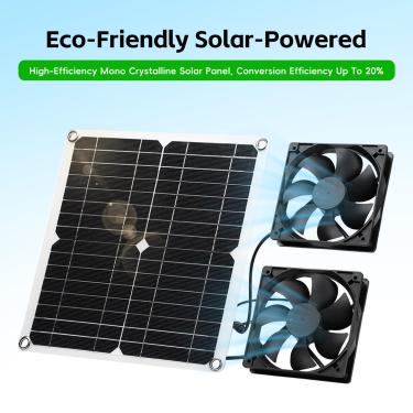 Imagem de Kit de ventilador externo movido a energia solar Ainoli com ventilador duplo de 12 W para casa RV Estufa Pet House Sótão Resiliente e à prova d'água 3000 RPM Ventilador solar de
