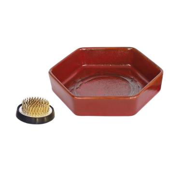 Imagem de Pires de plantas Bandeja hexagonal de cerâmica retrô para arranjos florais mesa, com pires Kenzan(Grande)