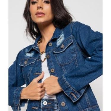 Imagem de Jaqueta Salvatore Fashion Jeans Rasgos Feminina-Feminino