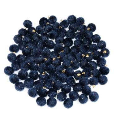 Imagem de Featuman 100 berloques pompons a granel, pingente de bola fofa de pompons artesanais de 15 mm para colar, chaveiros, brincos de contas, roupas e acessórios de bolsa (azul escuro)