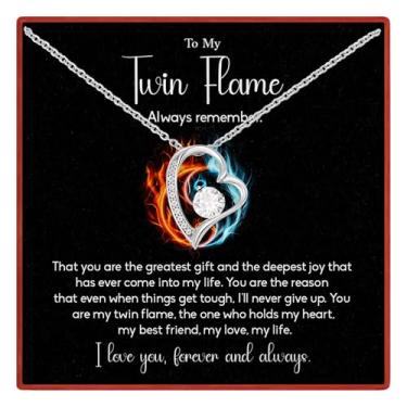 Imagem de Colar To My Twin Flame para mulheres, colar Forever Love, presente espiritual para namorada de chamas gêmeas, alma gêmea, joias de chamas gêmeas, presentes de irmã para mulheres e melhores amigas com