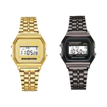 Imagem de Relógio Digital De Luxo Para Homens Em Ouro, 2 Peças, Pulseira De Aço 
