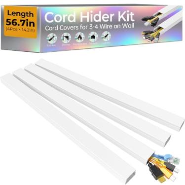Imagem de Escondedor de cabos de 144 cm, capas de fio para 3 a 4 cabos na parede, capas de cabos premium para fios na parede, ocultador de fios fácil de configurar para esconder fios de TV, lâmpada, cabos de