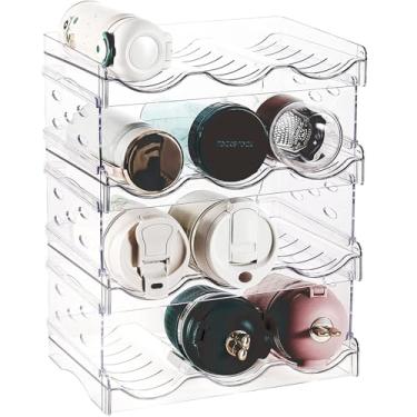 Imagem de SUOXING Organizador empilhável de garrafa de água para armário, compartimento grande de 4 camadas, organizador de copo transparente, rack de armazenamento de garrafa de água para organização e