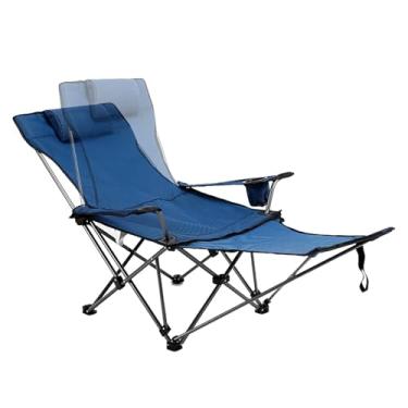 Imagem de sanheshun Cadeira de acampamento reclinável, cadeira reclinável dobrável com apoio para os pés ajustável e encosto de cabeça acolchoado - Cadeira portátil para gramado ao ar livre para pátio, praia