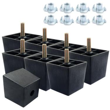 Imagem de Zorveiio Pernas de plástico para móveis de 5 cm, pés de sofá quadrados pretos afunilados para substituição de pés de cadeira de sofá com parafusos de suspensão M8 e porcas em T (conjunto de 8)