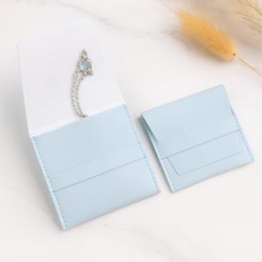 Imagem de Bolsa de joias de couro de veludo – Bolsa de armazenamento com capa flip para brincos, anéis, colares e pulseiras (azul)