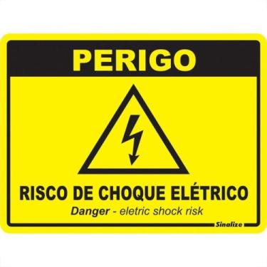 Imagem de Placa Sinalizacao Poliestireno 15X20 ''Perigo Risco De Choque Eletrico