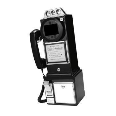 Imagem de IEUDNS Telefone com gravador de voz e vídeo para livros de visitas, com design vintage e retrô, perfeito para decoração de festas eventos, Preto
