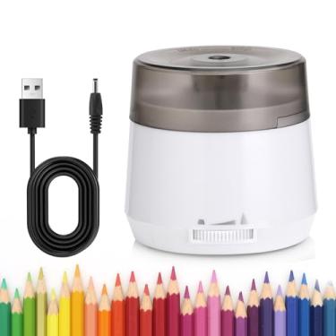 Imagem de Apontador de lápis elétrico, alimentado por bateria USB de alimentação dupla, design portátil para lápis de 6 a 8 mm, uso em casa, escola e escritório (branco)