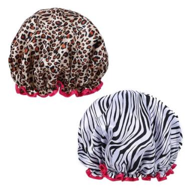 Imagem de 2 peças de touca de banho para mulheres com toucas elásticas reutilizáveis duplas à prova d'água para uso diário