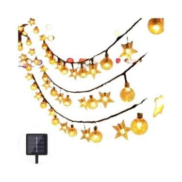 Imagem de Luzes De Cordão LED Solares Para Exterior, Bolas De Cristal Estrelas, 