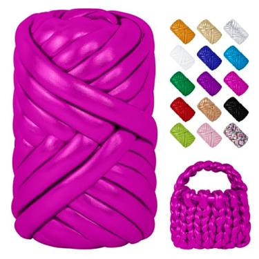 Imagem de LEREATI Fio grosso vermelho rosa para tricotar à mão, fio tubular jumbo metálico de 500 g para bolsa de tricô de braço, cesta, travesseiro, cama para animais de estimação, artesanato DIY