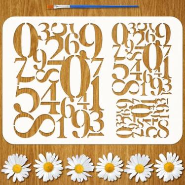 Imagem de FINGERINSPIRE O estêncil de pintura de números abstratos com pincel de tinta 21 x 29,7 cm, reutilizável, 0 a 9 números, modelo de desenho de palavras PET de plástico para pintura em roupas de tecido