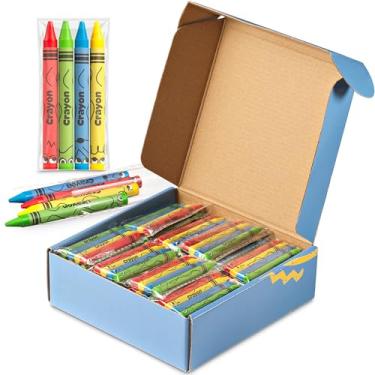 Imagem de Giz de cera a granel, pacote com 200 (50 conjuntos de 4) - lembrancinhas de giz de cera embrulhadas individualmente para crianças, restaurantes, salas de aula, sacolas de presente de aniversário