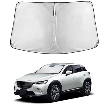 Imagem de EcoNour Para-brisas para Mazda CX-3 2016–2021 | Persiana para janela frontal de ajuste personalizado | Bloqueia raios UV nocivos e reduz o calor | Viseira dobrável com bolsa de armazenamento
