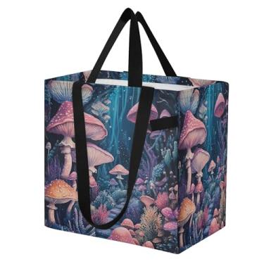 Imagem de SEHANY Sacola de compras reutilizável de cogumelo herb com alças reforçadas, bolsa de compras de lona dobrável à prova d'água de grande capacidade para viagem, cozinha, praia