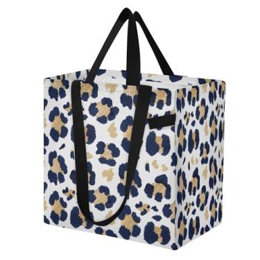 Imagem de SEHANY Sacolas de compras reutilizáveis com estampa de leopardo marrom com alças reforçadas, bolsa de compras de lona dobrável à prova d'água de grande capacidade para viagem, cozinha, praia