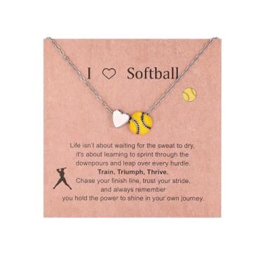 Imagem de Mikovivi Colar Esportivo Feminino, Colar com Pingente de Coração Joia Temática Esportiva para Mulheres Meninas Torcedoras de Times (Softbol)