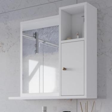 Imagem de Armário Aéreo de Banheiro Suspenso – Espelheira Beauty com Porta e Prateleira, Armazenamento Organizado para Higiene e Cosméticos Doméstico (BRANCO)