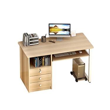 Imagem de U5GAAALPPQ9 Mesa de escritório em casa, mesa de escrita multifuncional com gavetas, mesa de madeira com palete de computador, cor de madeira e cor teca (cor de madeira)