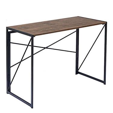 Imagem de Mesa dobrável marrom para computador de escrita, moderna, simples, mesa de estudo, mesa para laptop, escritório em casa, MDF PVC, metal 100 cm C × 50 cm L × 75 cm A do conjunto