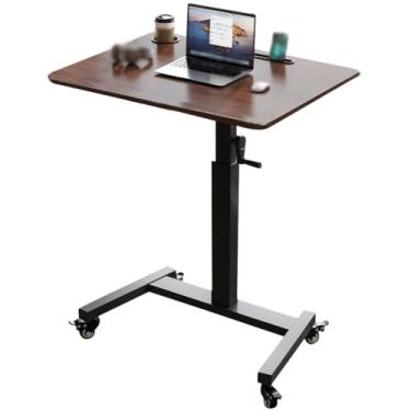 Imagem de Mesa de pé sobre a cama com rodas, mesa de balanço ajustável, mesa de sofá móvel portátil, mesa lateral estável com moldura de aço, ajuste manual de altura (cor: A, tamanho: 60 * 52 * 75-112 cm)