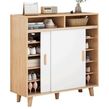 Imagem de Organizador de sapatos armário de sapatos para entrada de casa, entrada simples e de grande capacidade armário de entrada para sala de estar com porta móvel armário prateleira de sapatos armário de