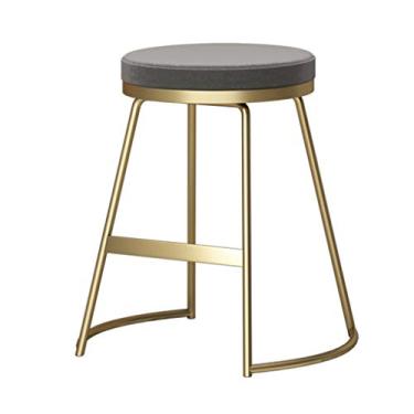 Imagem de U5GAAALPPQ9 Banqueta de bar dourada/banquinho de bar simples/banquinho de bar estilo europeu/cadeira de jantar criativa de ferro/banquinho de café cadeira alta redonda (cinza branco, três tamanhos