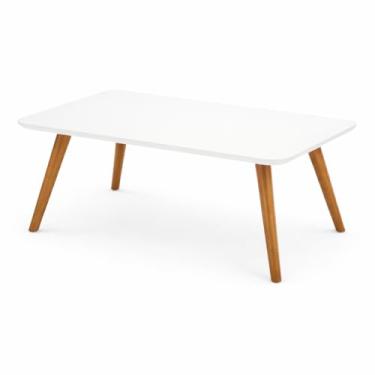 Imagem de Mesa De Centro Tampo De Vidro Laqueado Base Madeira - Jade (Branca)