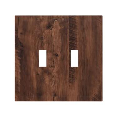 Imagem de Capa de interruptor de luz rústica marrom grão de madeira vintage 2 gangues placa de parede com interruptor duplo placa decorativa para banheiro cozinha decoração de quarto 12 x 12 cm